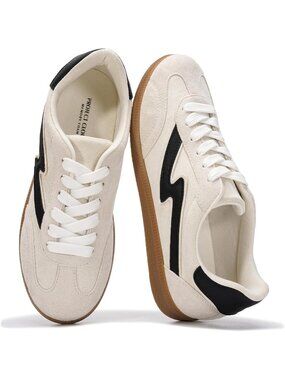 🆕Women's Cream Sneakers Comfortable Fashion Lace Up Trendy Sneakers Casual
